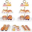 5 Pcs Dessert Table Display Set - 2 Pcs 3-Tier Dessert Display Stands & 3 Pcs Serving Tray - Dessert Trays Dessert Stands Treat Table Displays Set for Tea Parties,Birthdays & Baby Showers (White)