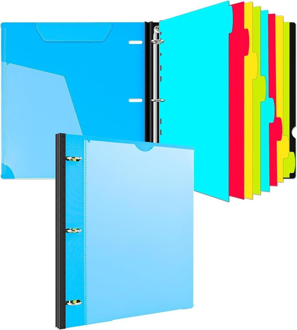 INFUN 1 Inch Telescoping 3 Ring Binder with 8-Tab Dividers, 30 Sheet Protectors and Labels  Compact Binder for Recipes, Documents and Notes, Includes 30 Recipe Cards -Blue