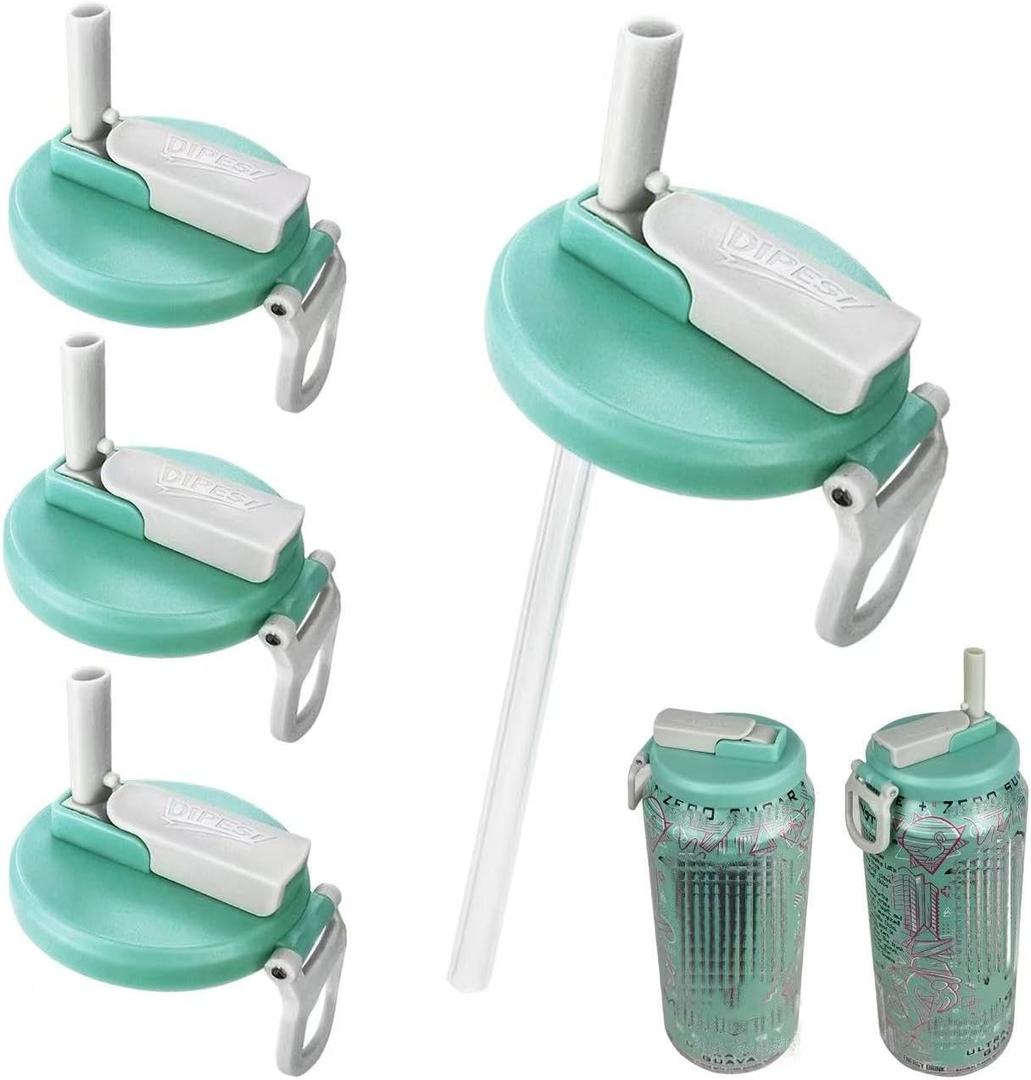 DIPESI 4 Pack Soda Can Lids with Straws,Inspired by Energy Drink Can Colors Fits fit Standard 12oz/16oz Cans