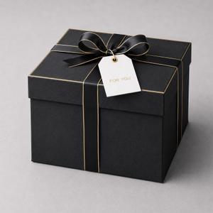 12x12x10in Deep Square Gift Box with Lid, Large Matte Black Luxury Gift Box with Gold Foil Trim & Satin Ribbon, Empty Gift Box for Men Women, Birthday Wedding Graduation Gift Box for Presents, 2 Gold Foil Tags & Filler
