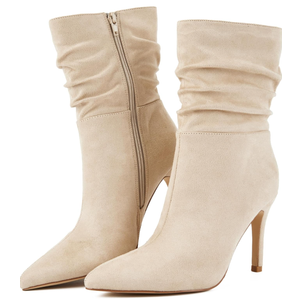 Women's Stiletto High Heel Boots Slouchy Ankle Boots Sexy Dress Boots Beage 7