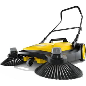 Krcher Walk-Behind Outdoor Push Sweeper S 6 Twin for Workshops, Warehouses or Garages - 6X Faster Than a Push Broom, 10 Gallon Capacity, 33.9" Sweeping Width (Yellow)