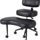 DUMOS Ergonomic ADHD Cross Legged Office Desk Chair with Adjustable Backrest, Height Adjustable Meditation Chair with 360 Swivel Footstool, PU Leather Yoga Stool for Home Office, Black, 33.66"D x 29.13"W x 34.84"H