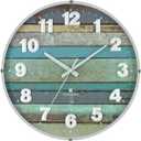 DODEKA Round Decorative Wall Clock Plastic Frame 13.5 Inch Blue Wooden Pattern Color Dial Silent Movement for Indoor, Home, Living Room, Office, Bedroom, Hotel