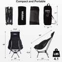 Wildhiker Portable Compact Folding Camping Chairs Lightweight High Back with Pillow, Deep Recline, ArmPads, Side Pockets-for Motorcycle, RV, Backpacking, Travel, Festival Black