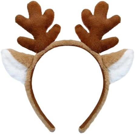 Reindeer Antlers Headband - Animal Ears Headbands Fluffy Realistic Deer Antler Hairband Party Cosplay Costume Washing for Christmas Halloween
