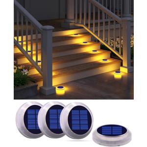 DetarZinLED Solar Step Lights Outdoor Waterproof, 4 Pack Warm White Flat Lights Solar Powered for Outside Stair, Deck, Dock, Pathway, Driveway, Ground