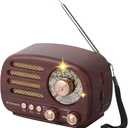 Radios Portable AM FM SW, Retro Radio with Speaker, Transistor Radio Bluetooth 5.3, Rechargeable Battery Powered, TWS, Support TF Card/MP3/USB Playing, Gifts for Senior, Dark Wood