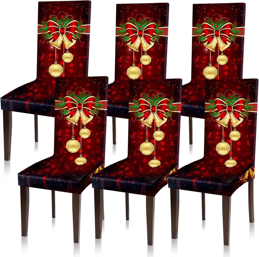 Moukeren 6 Pcs Red Christmas Chair Covers Set Stretch Removable Washable Christmas Dining Chair Seat Covers for Home Hotel Dining Room Kitchen Banquet Wedding Xmas Party Decor