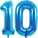 10 Balloon Number, 40 Inch Blue Foil Balloons Giant Jumbo Helium Number 10 Balloons for Boys Girls 10th Birthday Decorations Anniversary Events Party Decorations (Blue)