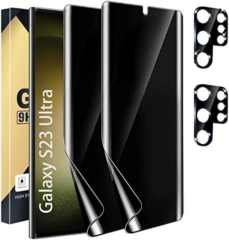 CWQZGUF [2+2 Pack Privacy Screen Protector Compatible with Galaxy S23 Ultra 5G, 2 TPU Film with 2 Camera Lens Tempered Glass, High Clarity, Bubble Free, AUTO Repair 3 Pack