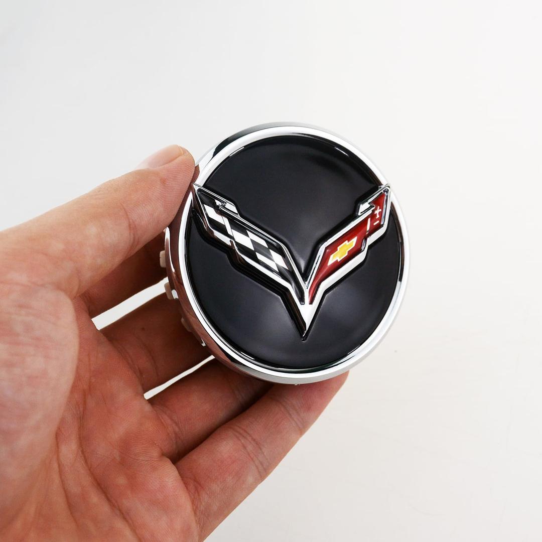 1Pc 2014+ C7 Corvette Stingray Center Caps w/Crossed Flag Logo Trim Set 23217059 (Chrome)