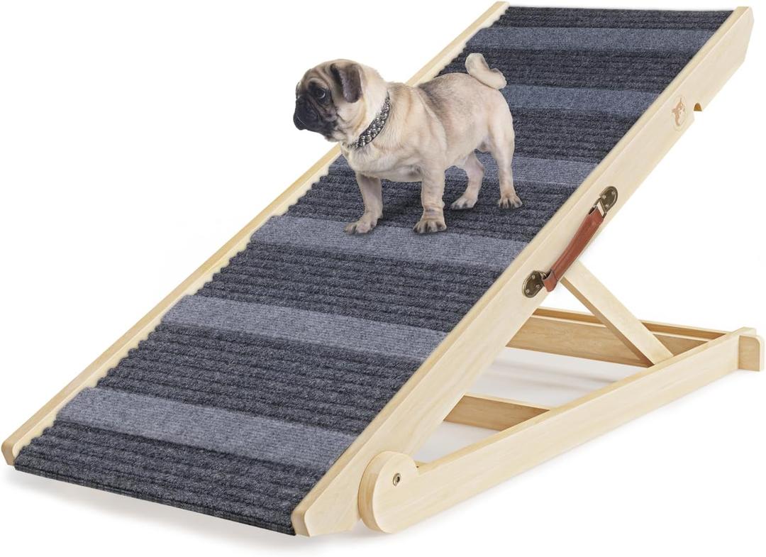 YaFiti Dog Ramp for Bed, Folding Wooden Pet Ramp for Small Large Dogs Cats, 7 Adjustable Height from 10.8" to 26.6", Portable Stable Dog Pet Steps for Car Couch High Bed, Supports Up to 200lbs