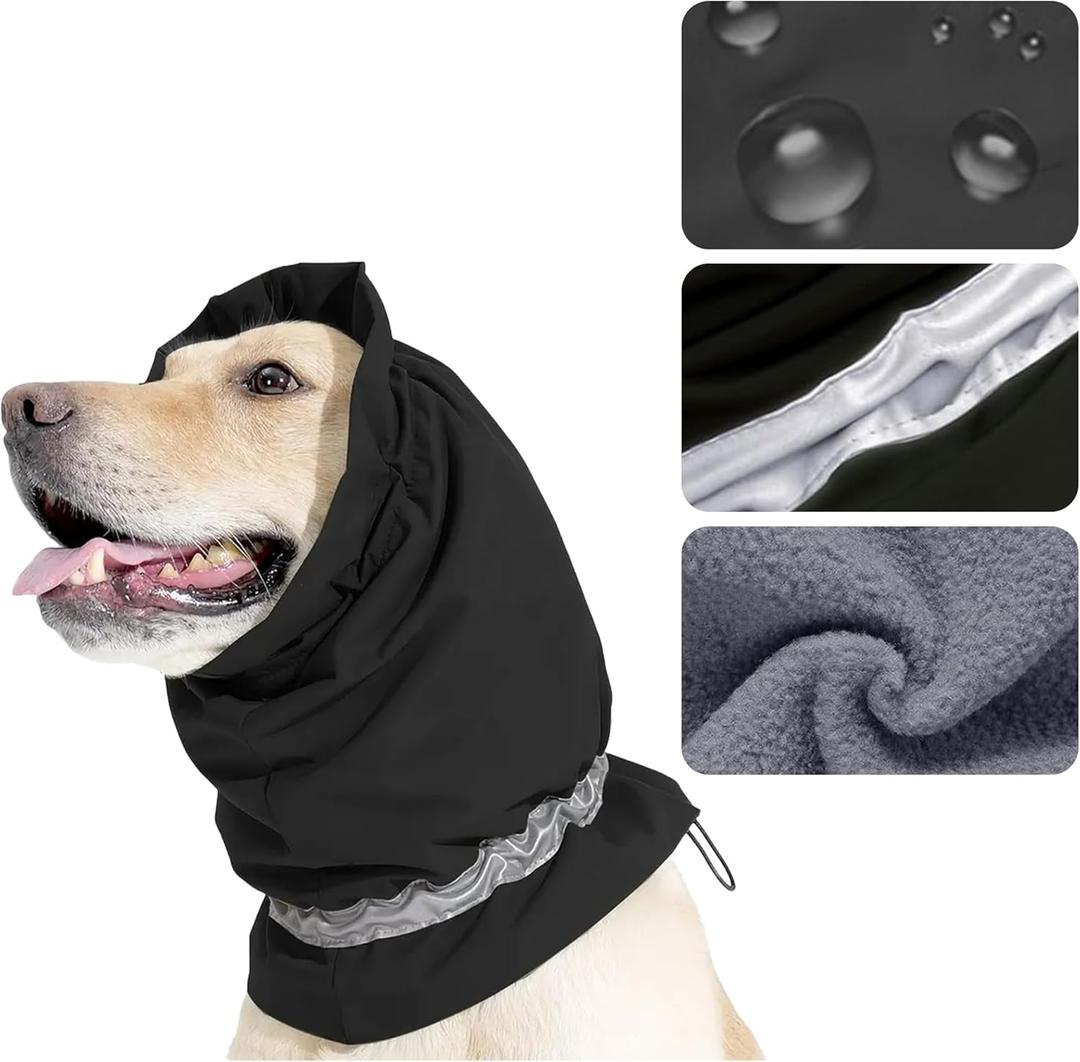Dog Neck Gaiter-Snowproof Winter Thicken Head Warmer Adjustable Ear Wraps for Dog,Snood Ear Protector with Reflective Tape (L(Neck Girth:19.7"-25.2"), Black)