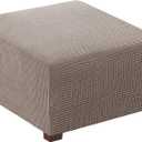 Flamingo P Stretch Ottoman Cover Square Ottoman Slipcovers Furniture Protector Folding Storage Stool Furniture Protector Soft Slipcover with Elastic Bottom (Small Size - Taupe)
