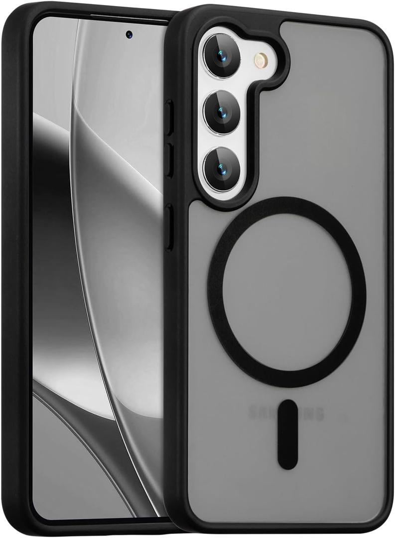 RALEAVO for Samsung Galaxy S22 Case Strong Magnetic Case [Compatible with Magsafe] Slim Shockproof Protective Phone Cover for S22 Phone Case with Translucent Hard Back,Black