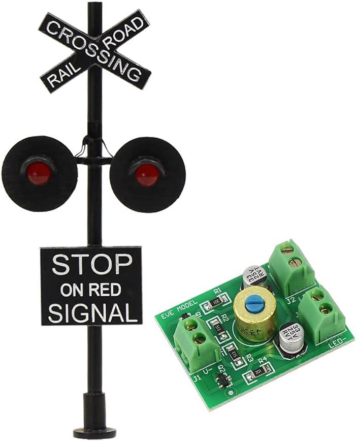 1 Set HO Scale Railroad Train/Track Crossing Sign 2 Heads LED Made + Circuit Board Flasher-Flashing Red Train Stop Signal Lights Decoration and Party (Small)