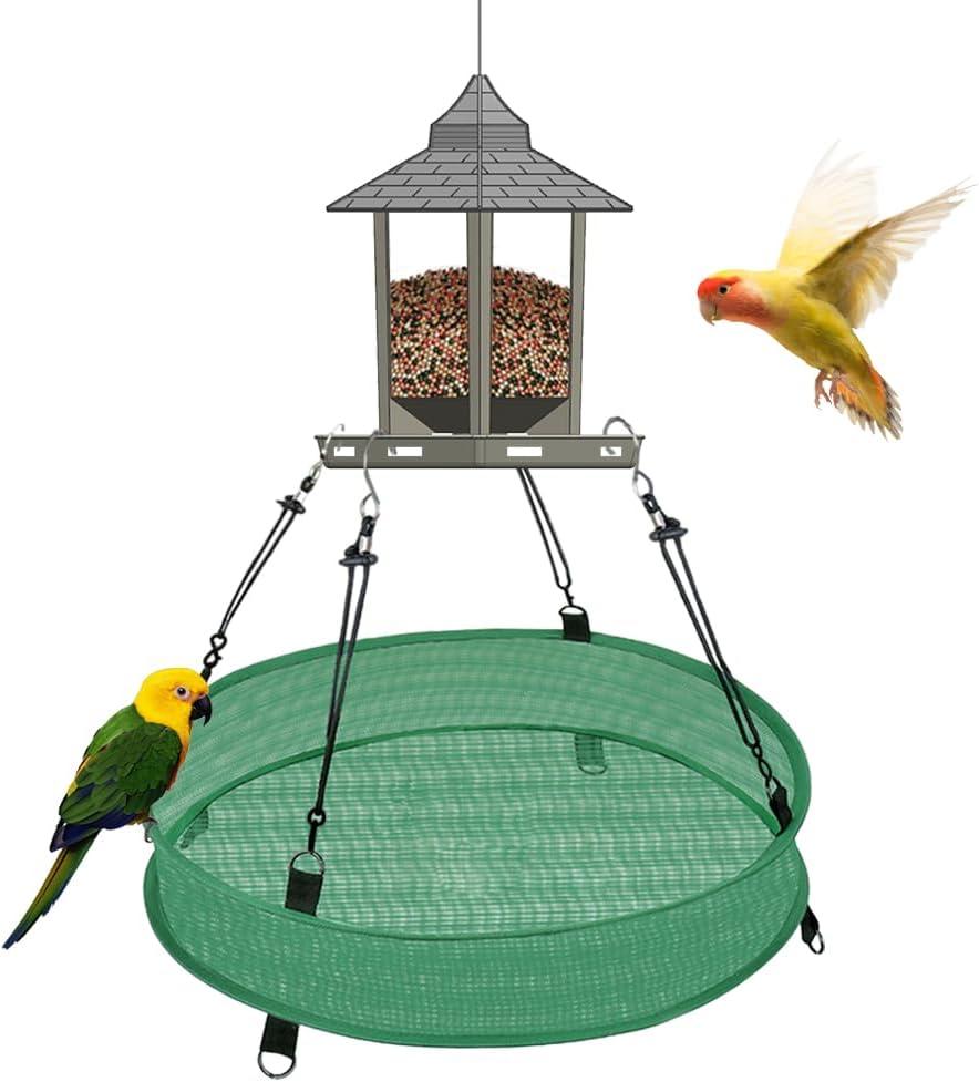 Bird Seed Catcher Trays 20" Diameter x 4" High, Green Spill Guard Platform for Bird Feeders, Outdoor Feeder Accessory