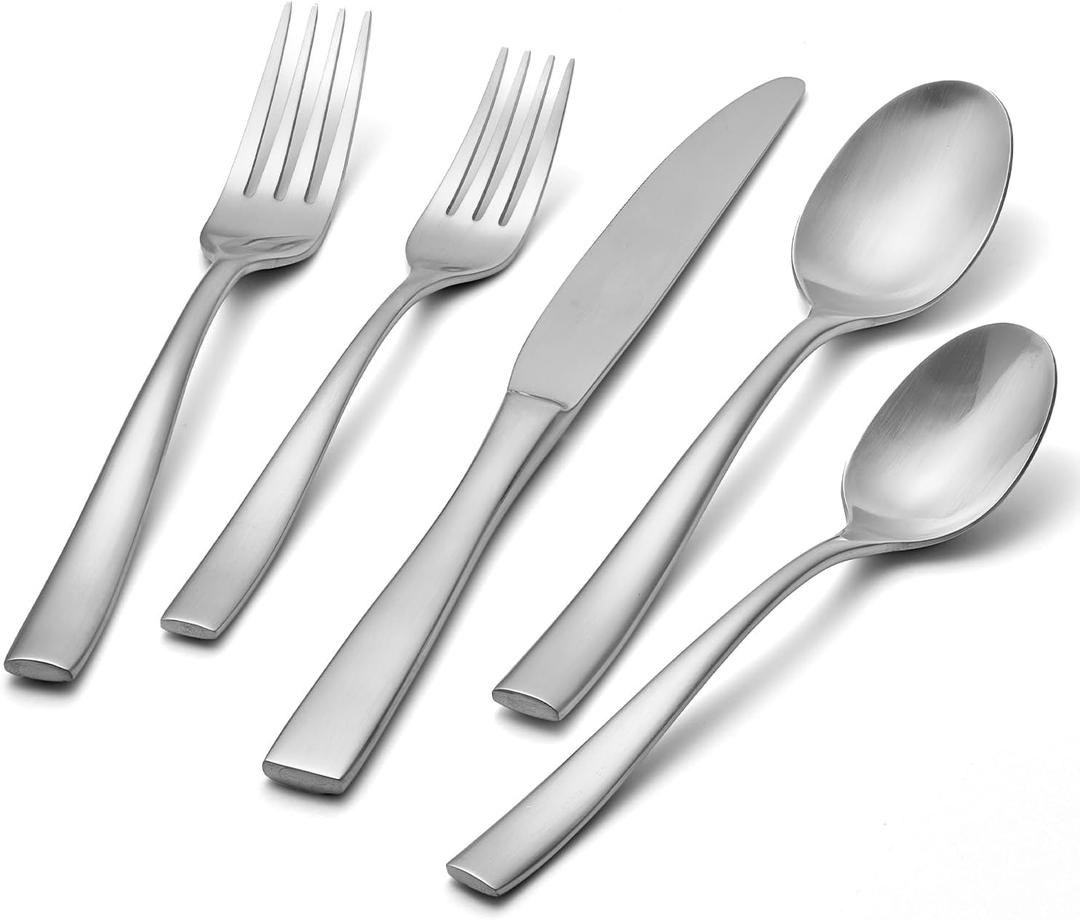 KINGSTONE 30-Piece Silverware Set for 6, Matte Stainless Steel Flatware Set with Forks, Knives, Spoons, Dishwasher Safe, Rust Resistant Cutlery for Home & Wedding