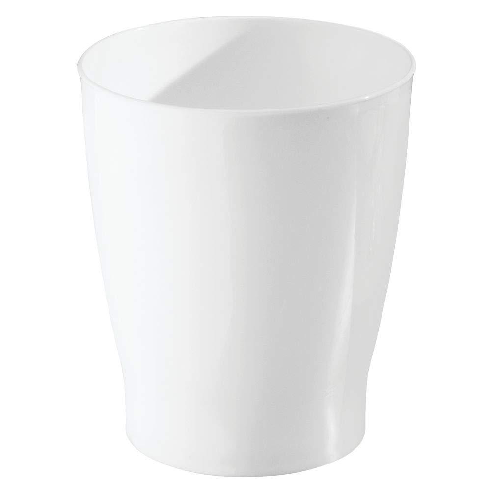 iDesign Compact Round Plastic Trash Can for Bathroom, Bedroom, Home Office, Dorm, 7.7" x 7.7" x 9.1", The Franklin Collection, White (White)