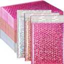 Henoyso 60 Pcs 8 x 11.5 Inch Holographic Bubble Mailers Metallic Padded Envelopes Self Seal Waterproof Shipping Bags Thick Cushioning Mailers for Book Clothes Makeup Jewelry, Silver, Pink, Rose Pink