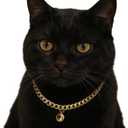 Gold Cat Chain Collar with Removable Bell,Adjustable Cuban Link Metal Necklace, Cute Pet Jewelry for Cats & Small Dogs