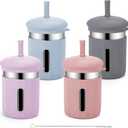EsOfficce Stainless Steel Kids Cups, 12.51 oz Toddler Tumbler with Straws and Lids, Spill-Proof Baby Smoothie Cups with Silicone Sleeve, Versatile 2-in-1 Drinking Snack Cups for Kids, 4 Colors A (Coral+Blue+Pink+Purple)