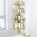 HapiRm Corner Shower Caddy Organizer - Shower Organizer Corner with Soap Holder, Toothbrush Holder and 4 Hooks, Rustproof Bathroom Shelf Tension Pole , 27.6 to 108.3 Inch - Gold