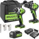 Greenworks 24V Cordless Brushless 800in-Ibs Drill & 2650 in-ibs Impact Driver Combo Kit with 4.0Ah Battery and Charger