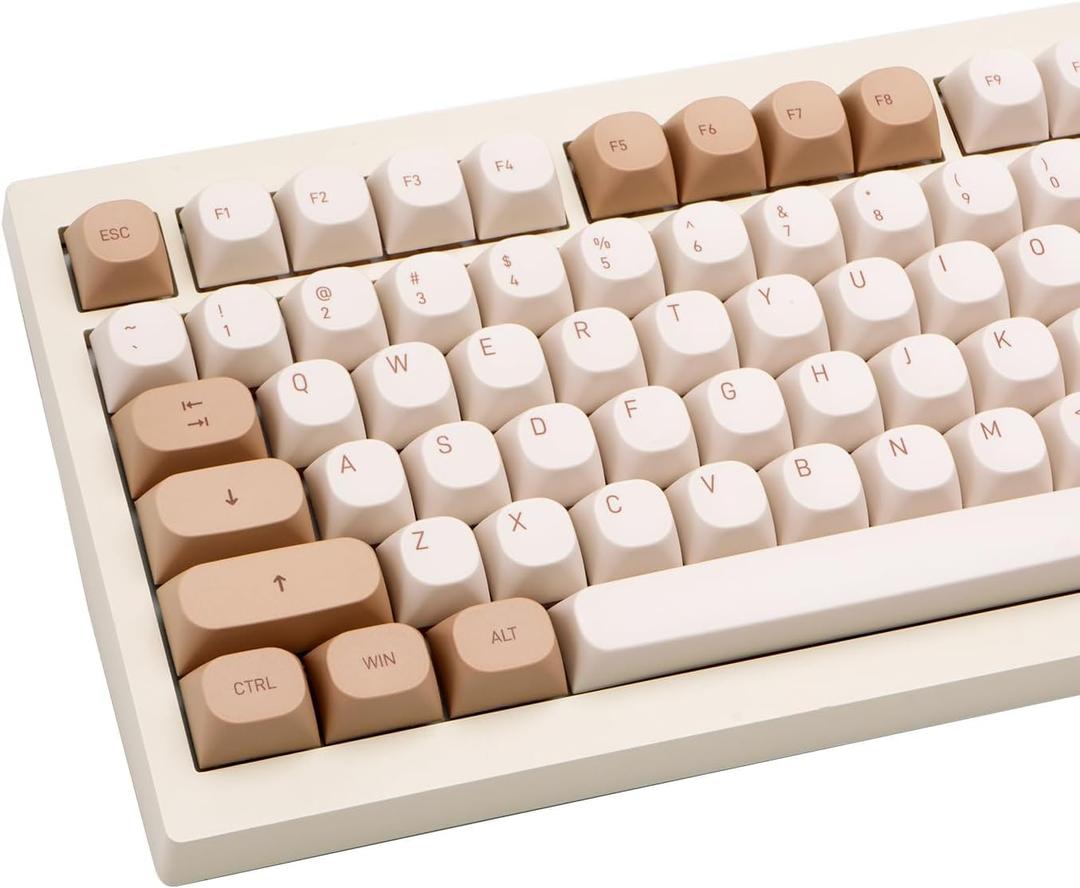 119 Keys Retro Minimalist Brown and Grey Keycaps, Custom MA Profile PBT Dye Sub Keycaps for ANSI Layout Cherry Mx Mechanical Keyboard (Only Keycap)