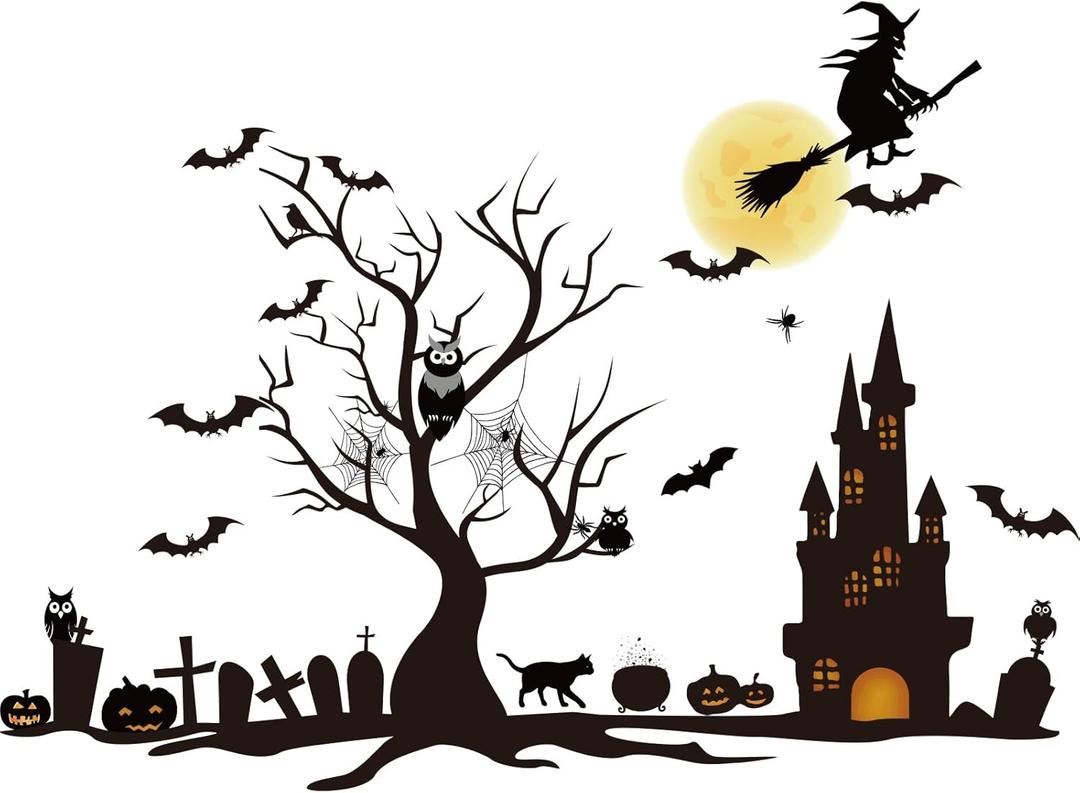 TaoBary 4 Sheet Halloween Window Decals Clings Decor Window Stickers Double Side Clings Decals for Party Decoration with Bat, Witch, Spider, Pumpkin for Halloween Spooky Holiday Fall Party Home Decor