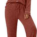 LILLUSORY Womens Winter Pajama Sets Lounge 2 Piece Pj Matching Cute Soft Long Sleeve Sleepwear (X-Large, Caramel)