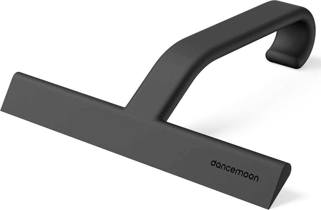 dancemoon JustHang Shower Squeegee for Glass Doors, All-in-One Piece Silicone Squeegee with Built-in Hook for Bathroom, Window, Mirror, Tile Wall, Car, Streak-Free Bathroom Cleaner Tool,10 Inch Black