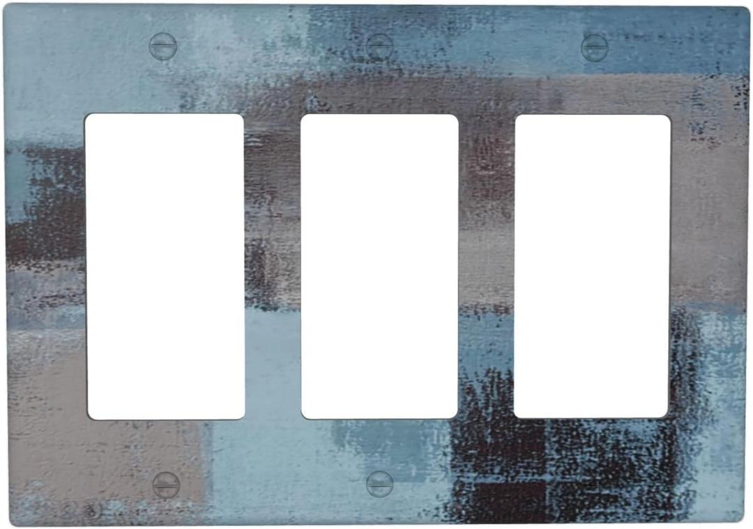 Navy Blue Turquoise 3 Gang Triple Rocker/Light Switch Wall Plate Cover Teal Indigo Abstract Art Decorative Electrical Faceplate for Kitchen Bathroom Bedroom