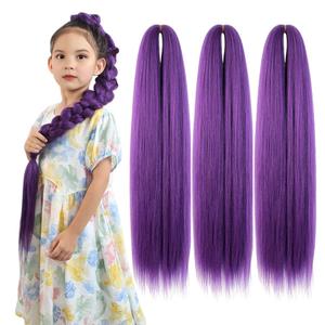 24 Inch Dark Purple Braiding Hair, 3 Packs Pre Stretched Synthetic Extensions Smooth Yaki Braiding Hair for Long Twists and Box Braids (3 Packs, 210g)