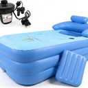 63 5.2 Adult Inflatable Bathtub with Electric Air Pump, Freestanding Portable Cool/Hot Tub Foldable for Outdoor Indoor Soaking Shower Spa, Small Cushion & Drain Hose, 3 Separate Blow Up Chambers