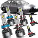 AWALITED Fits for 2007-2018 Toyota Camry High Low Beam Fog Lights Bulbs Combo, 6000K White Plug-and-Play Super Bright Light Bulbs, Pack of 6