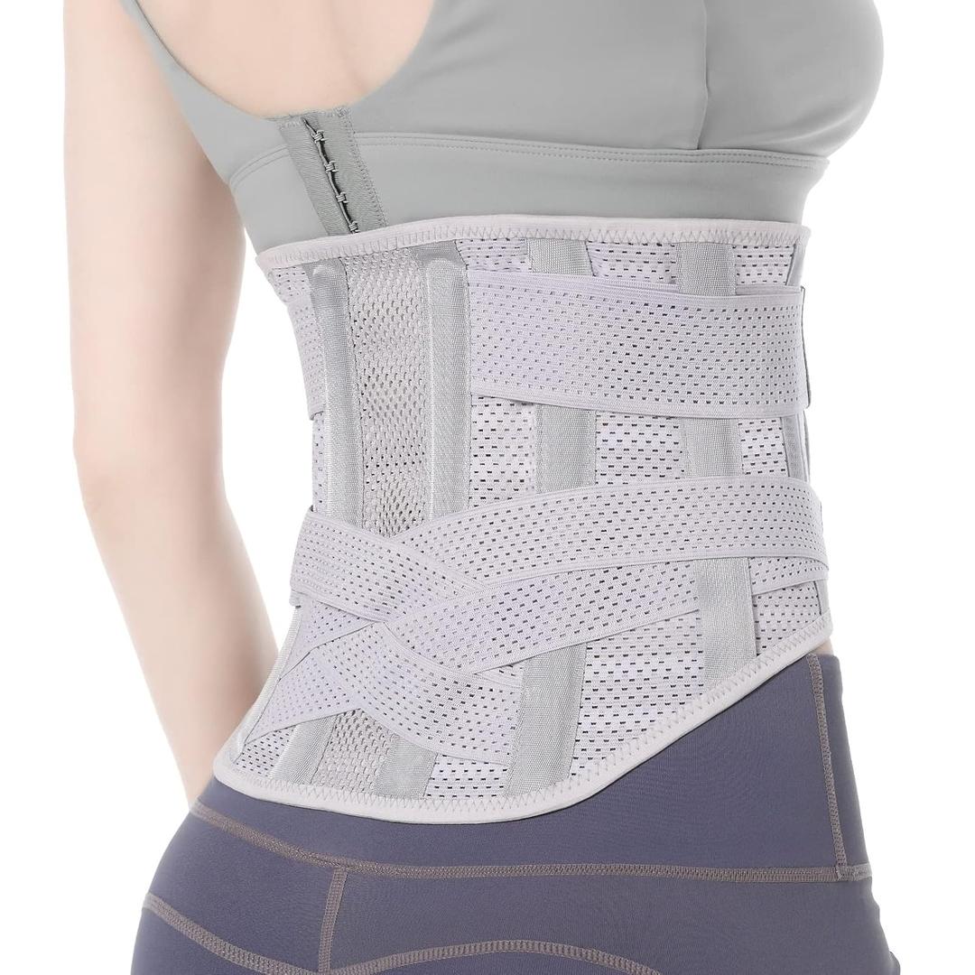 Breathable Back Brace for Women & Men - Comfortable Lower Back Pain Relief & Posture Corrector Support Belt to Relieve Pain and Improve Posture Gray, XX-Large (Grey)