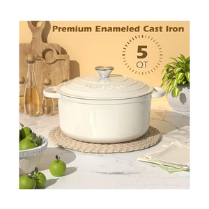 Enameled Cast Iron Dutch Oven - Umite Chef 5QT Pot with Lid - Heavy-Duty Cookware for Bread Baking, Braising, Stews, Roasting(Cream White)