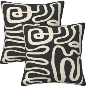 Black and Cream Throw Pillow Covers 20x20 Inch Set of 2 , Abstract Black and Beige Striped Farmhouse Decorative Pillowcases Modern Striped Cushion Covers for Sofa Living Room Bed Outdoor Home Decor