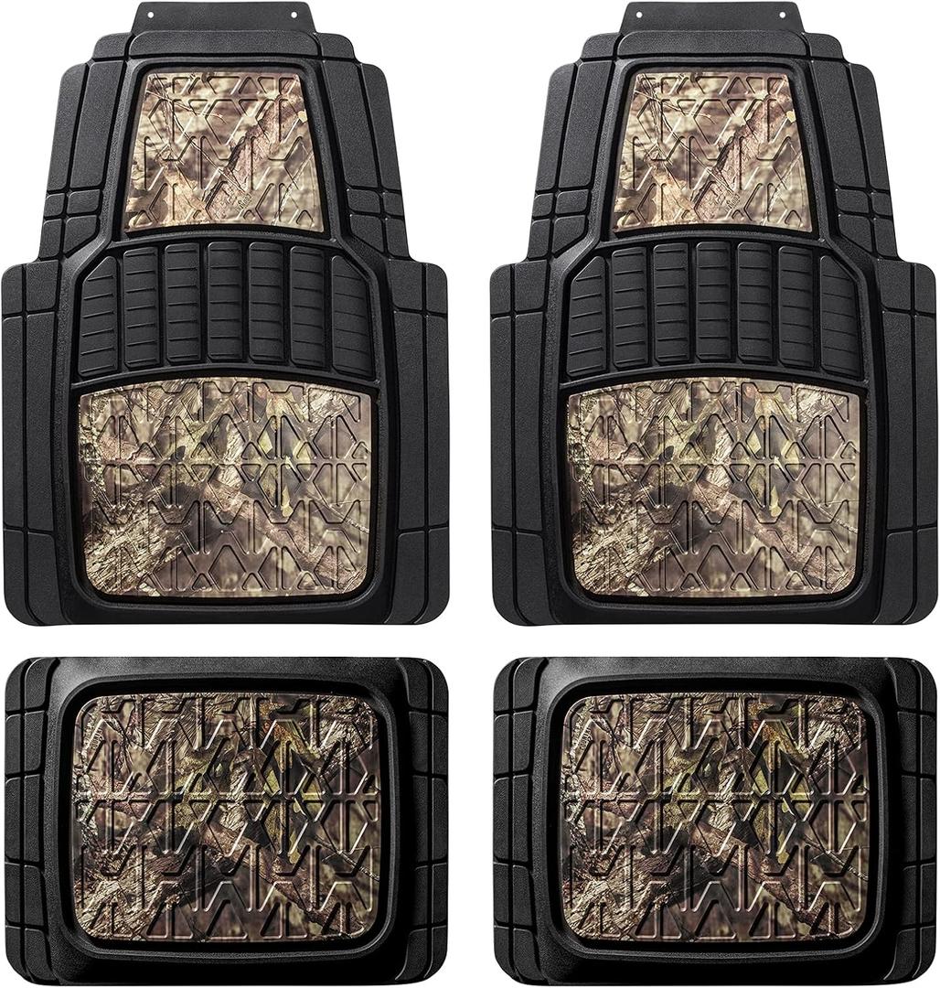 Mossy Oak Camo Trimmable Floor Mats - All Weather Protection - Trim to Fit for Car, SUV, Van, Trucks - Official Licensed Product (4 Pcs)
