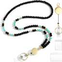 Lanyards for ID Badges for Women Cute, Teacher Lanyard for Women Retractable Natural Crystal Beaded Lanyards for Keys (Amazonite)