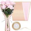 YooNotee 60 Pcs Flower Wrapping Bags for Valentine's Day Bouquets Supplies 17.7 x 10.9 Inches Plastic Flower Bouquet Sleeve Clear Front Floral Wraps with Ribbons for Graduation Party (Pink)