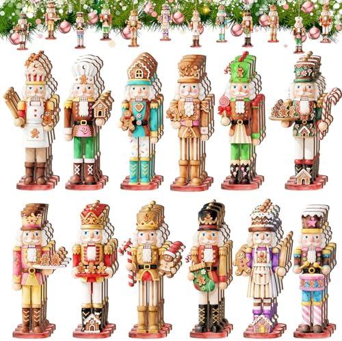 Quzzil 36 Pcs Christmas Nutcracker Ornaments for Tree Mini Wooden Xmas Soldier Hanging Nutcrackers Figures Tree Decoration with Ropes for Figures Party Holiday Crafts
