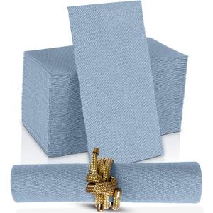 Disposable Cloth-Like Paper Napkins, 200 Pack 12" x 17" Linen-Feel Blue Denim Dinner Napkins For Wedding, Party, Kitchen Or Bathroom, Made In USA