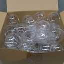 EBOOT 100 Pcs 2 oz Mini Dessert Cups with Spoons, Sphere Plastic Fish Cup Disposable Round Plastic Bowl Small Clear Parfait Bowl for Wedding Event Birthday Party Mousse Pudding Appetizer Serving