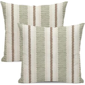 GOLIANDA Brown Sage Green Pillow Covers 22x22 Set of 2 Boho Outdoor Striped Throw Pillow Covers Abstract Modern Geometry Decorative Pillowcase Farmhouse Linen Cushion Case Decorations for Sofa Couch
