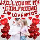 Will You Be My Girlfriend - 59 Pcs Red Proposal Letter Balloons I Love You Banner Foil Heart Balloons Rose Petals Swirls For Romantic Wedding Engagement Valentines Day Bridal Shower Decoration