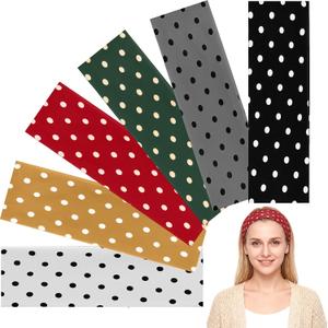 Suncalla 6 Pack Polka Dot Headbands for Women Non Slip Elastic Polka Dot Headband Colorful Wide Hairbands Soft Fabric Hair Bands Breathable Stretchy Thick Head Bands for Women Hairstyles Outfits