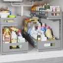 2 Pack 20.47IN Depth Under Sink Storage Organizer, Large 2-Tier Elegant Mesh Pull Out Shelf for Kitchen and Bathroom Cabinet Organization, L-Shaped and Adjustable Height Design-Gun Gray